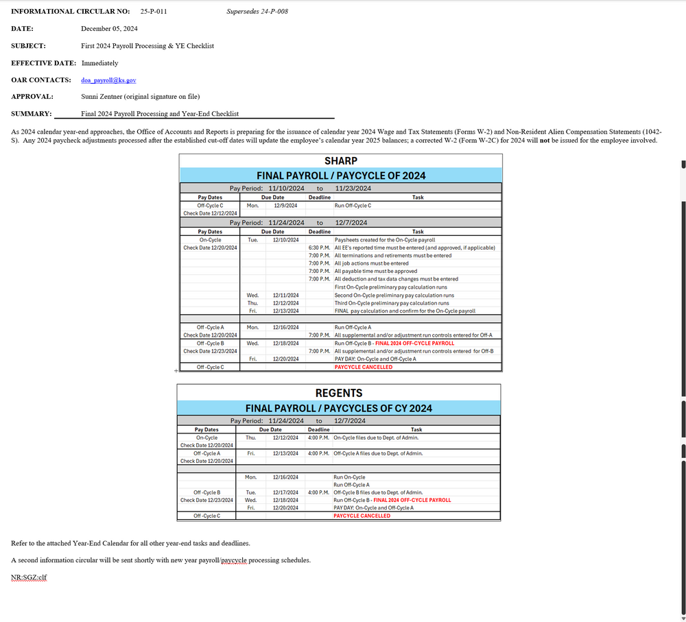 FY 2025 Informational Messages And Circulars Kansas Department 