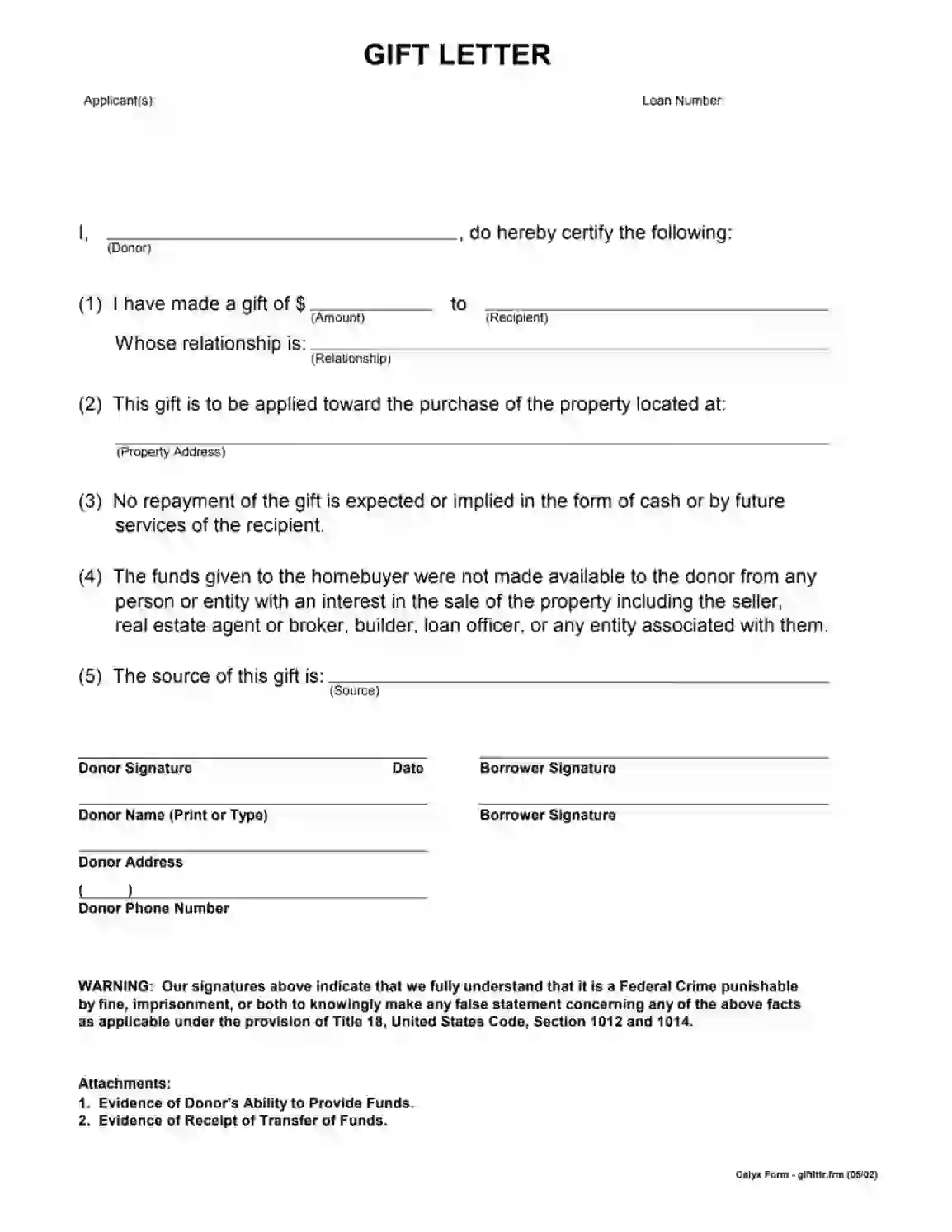 Gift Letter Fill Out Printable PDF Forms Online