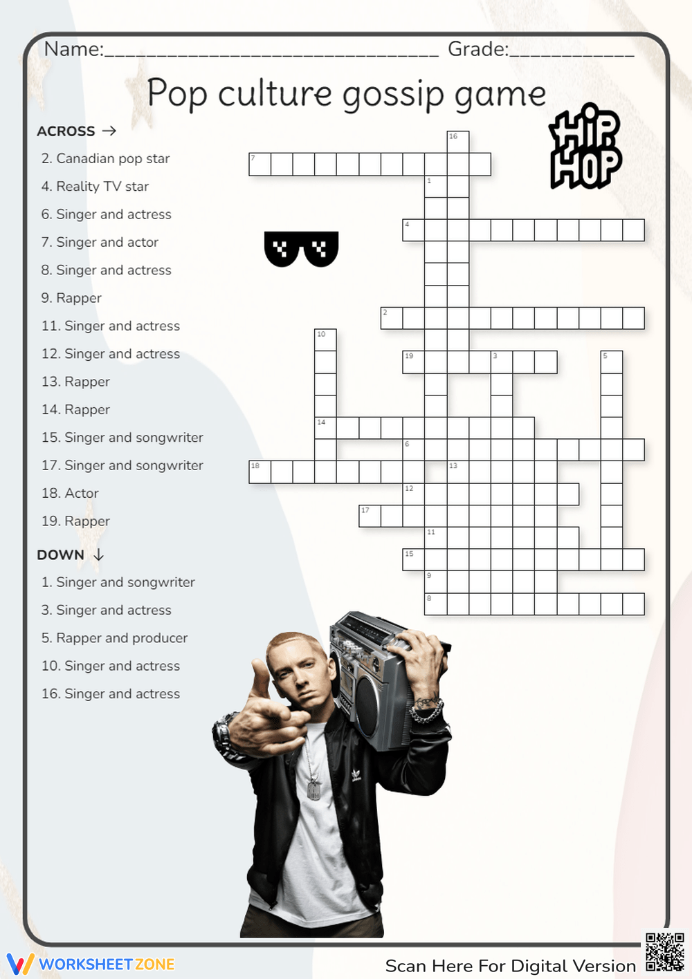 Grade 1 Pop Culture Crossword Puzzles Worksheets amp Printable