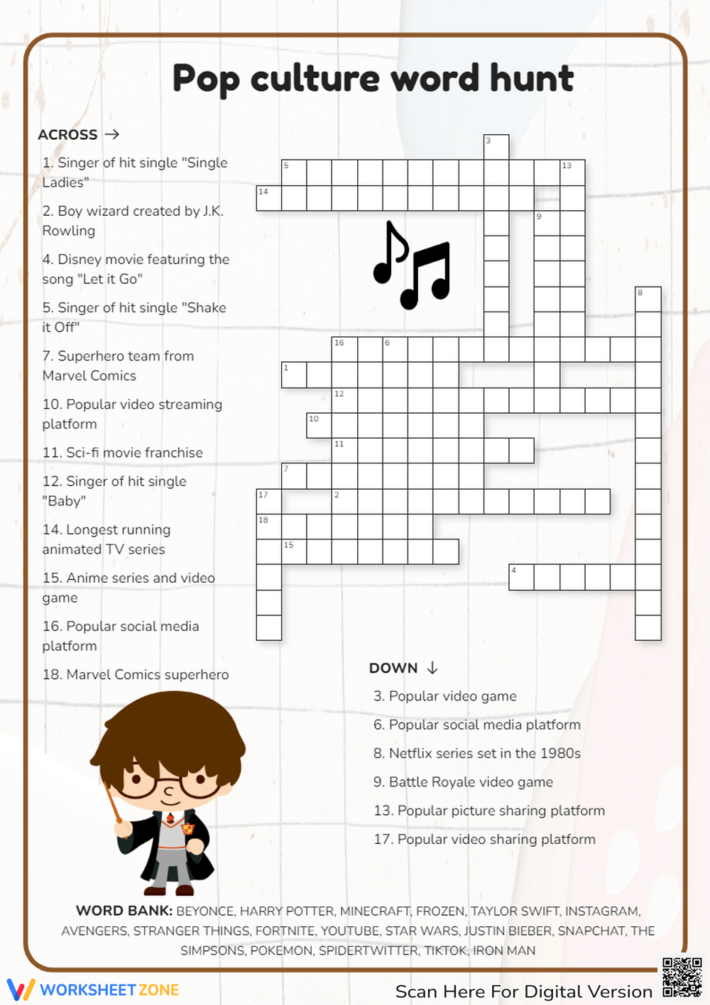 Grade 1 Pop Culture Crossword Puzzles Worksheets amp Printable