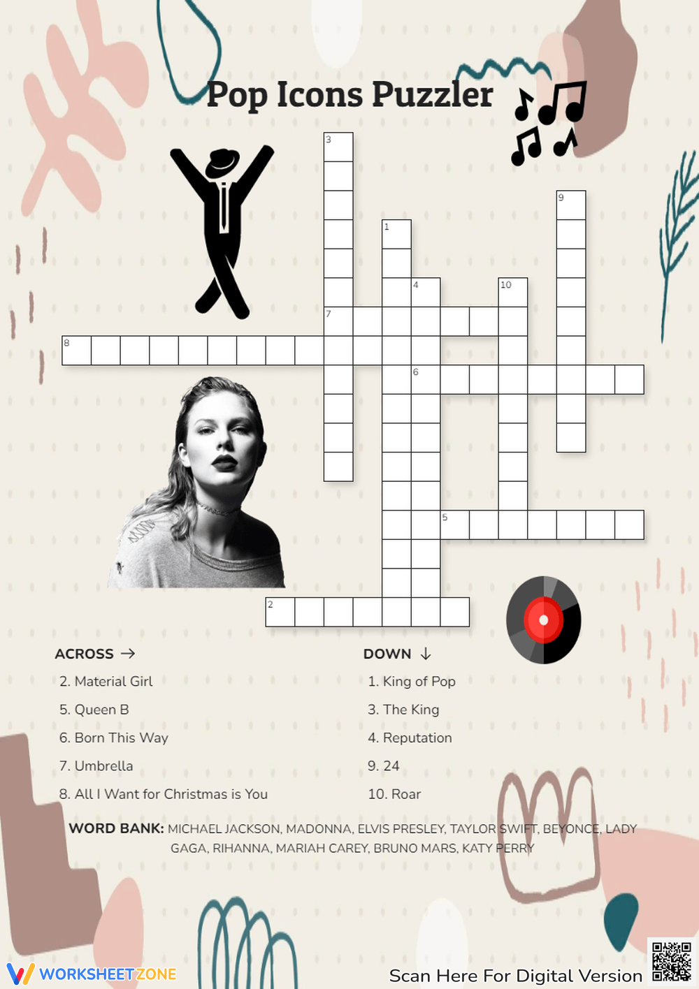 Grade 1 Pop Culture Crossword Puzzles Worksheets amp Printable