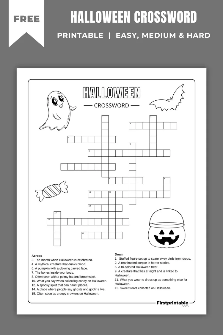 Halloween Crossword Free PDF Printables