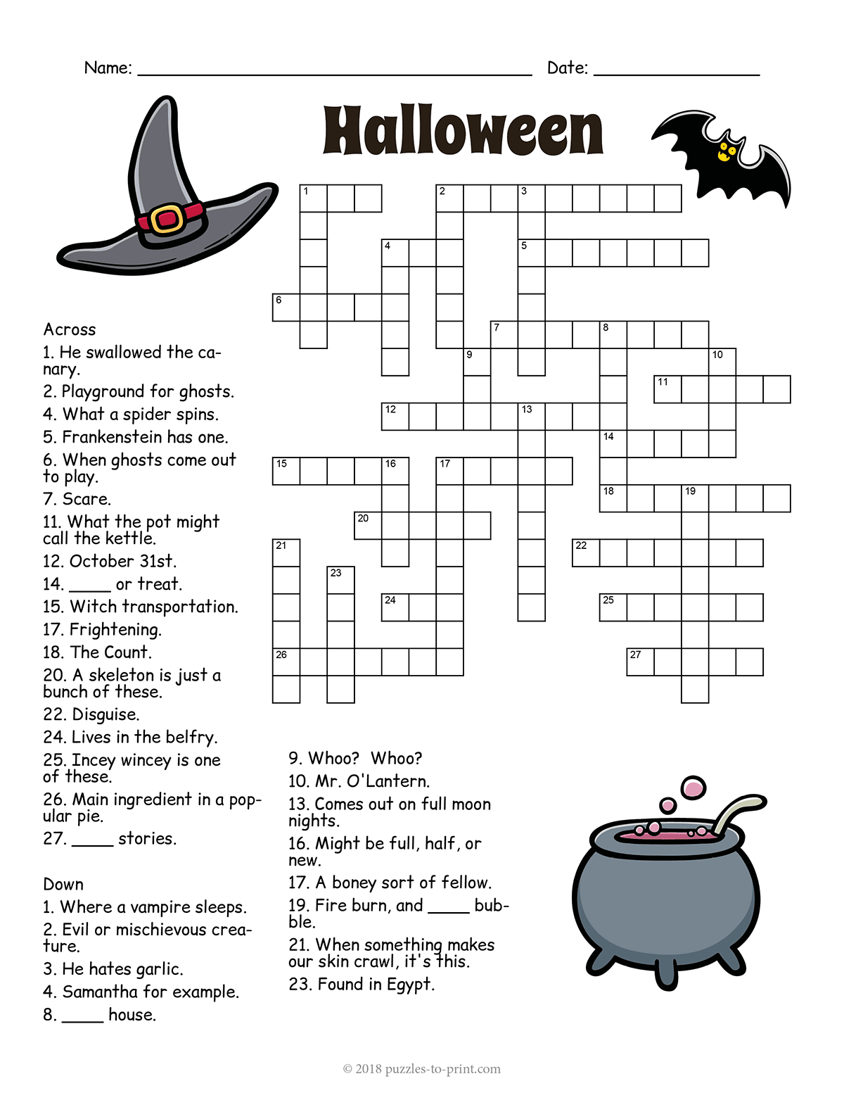 Hard Halloween Crossword Puzzles Printable