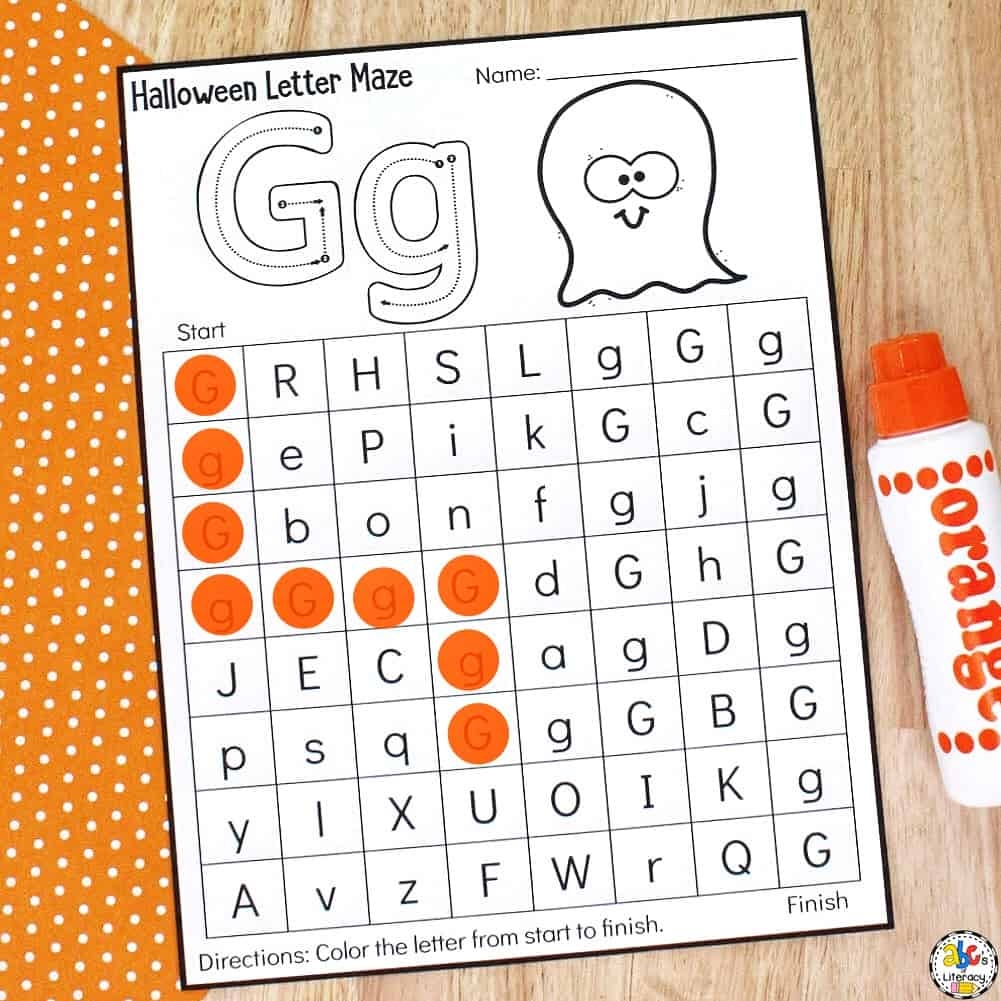 Halloween Letter Maze Preschool Worksheets