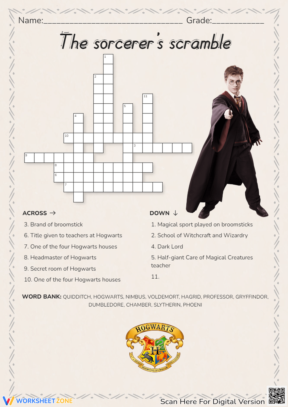 Harry Potter Crossword Worksheets amp Printable