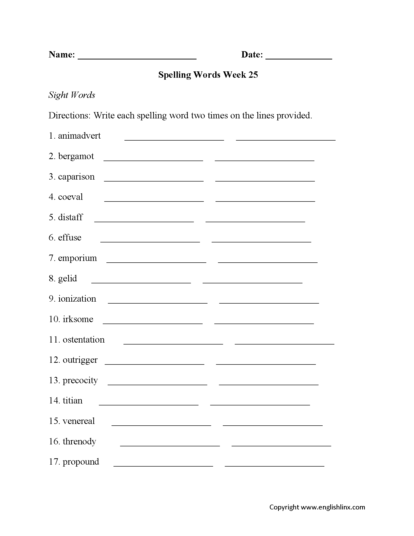 High School Spelling Worksheets Advanced Spelling Word Practice