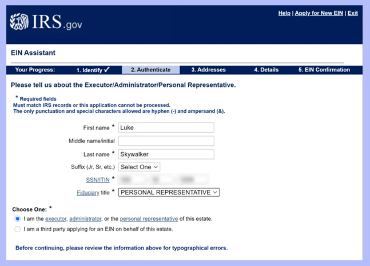 How To Get An EIN Number For An Estate step by step 