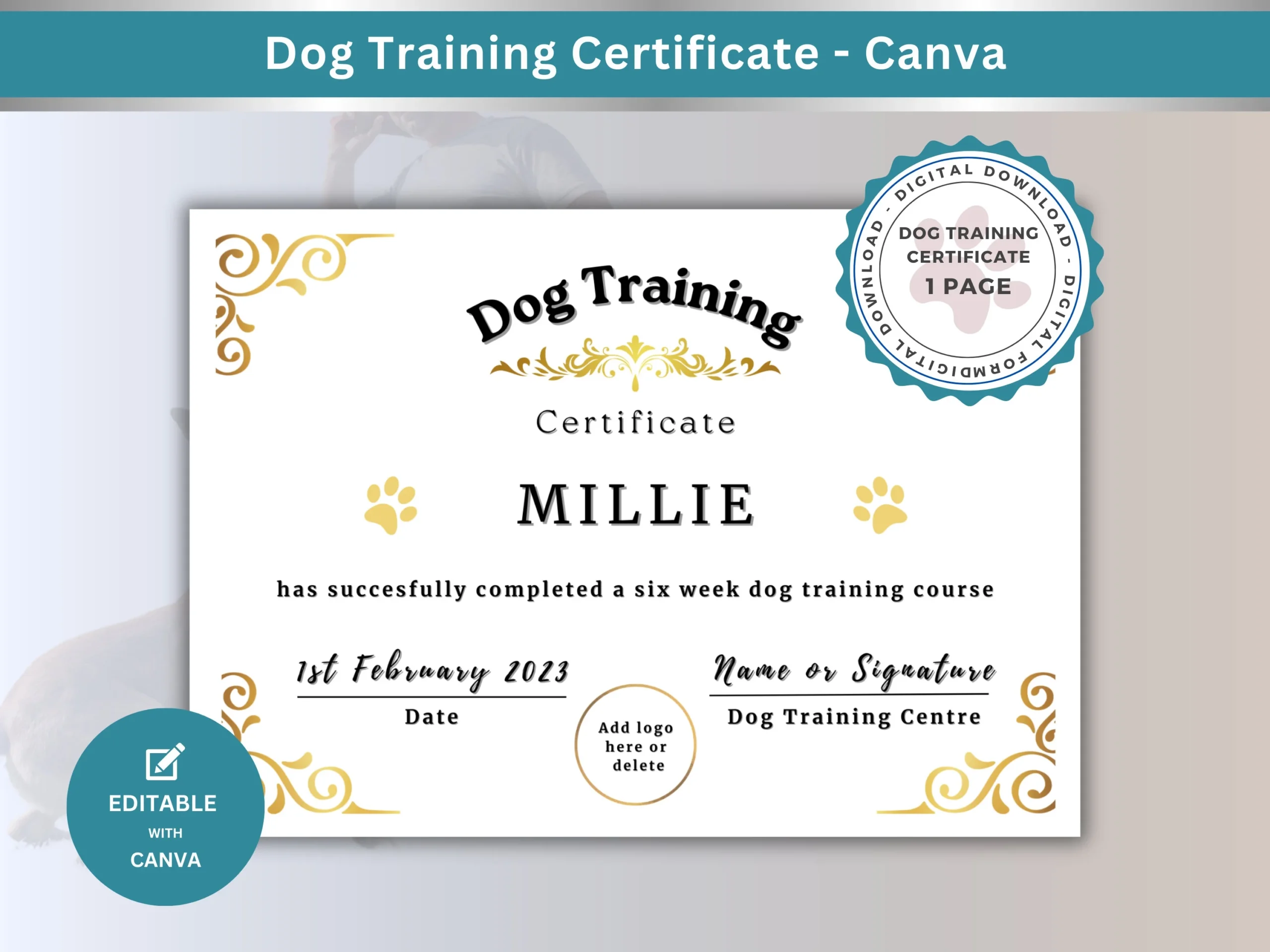 Dog Training Certificate Printable