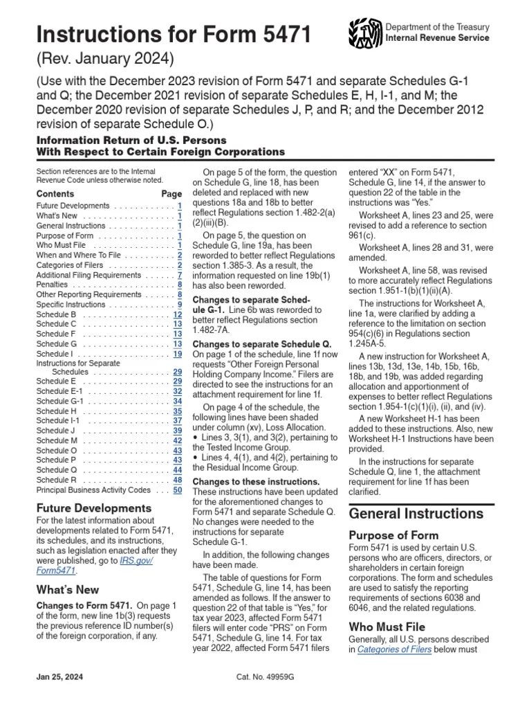 Instructions For Form 5471 Rev January 2024 PDF Taxes 