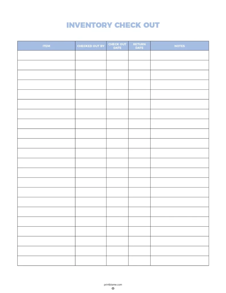 Inventory Sign Out Sheet Printables 25 FREE Equipment Check Out 