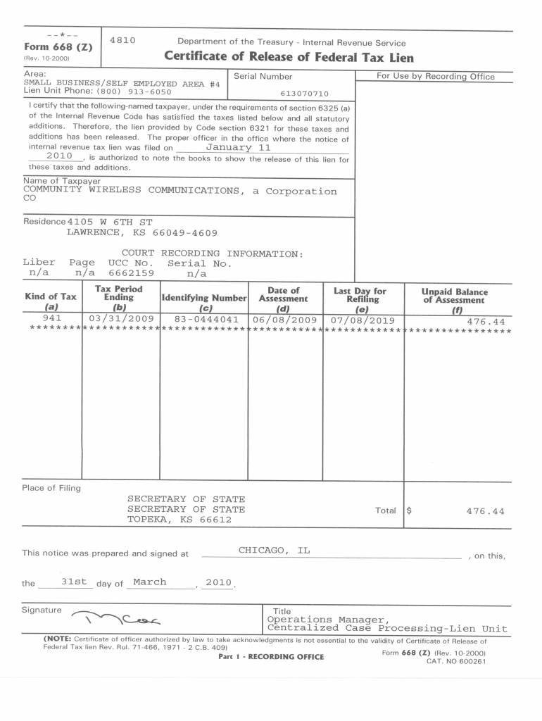 IRS 668Z Form Fill Online Printable Fillable Blank PdfFiller
