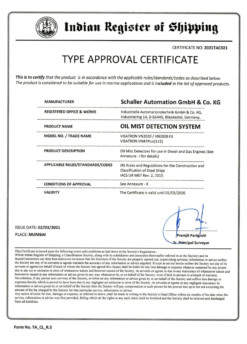 IRS Cert VN2020 2026 Schaller Automation