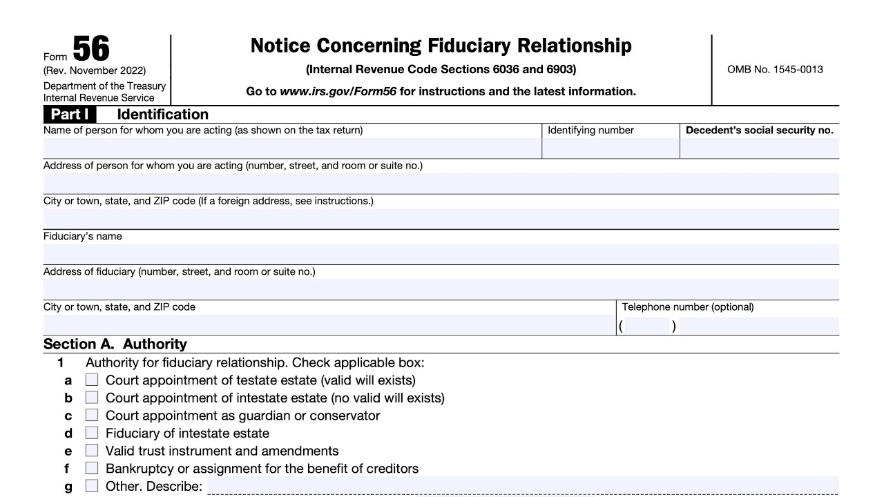 IRS Form 56 Walkthrough Notice Of Fiduciary Relationship 