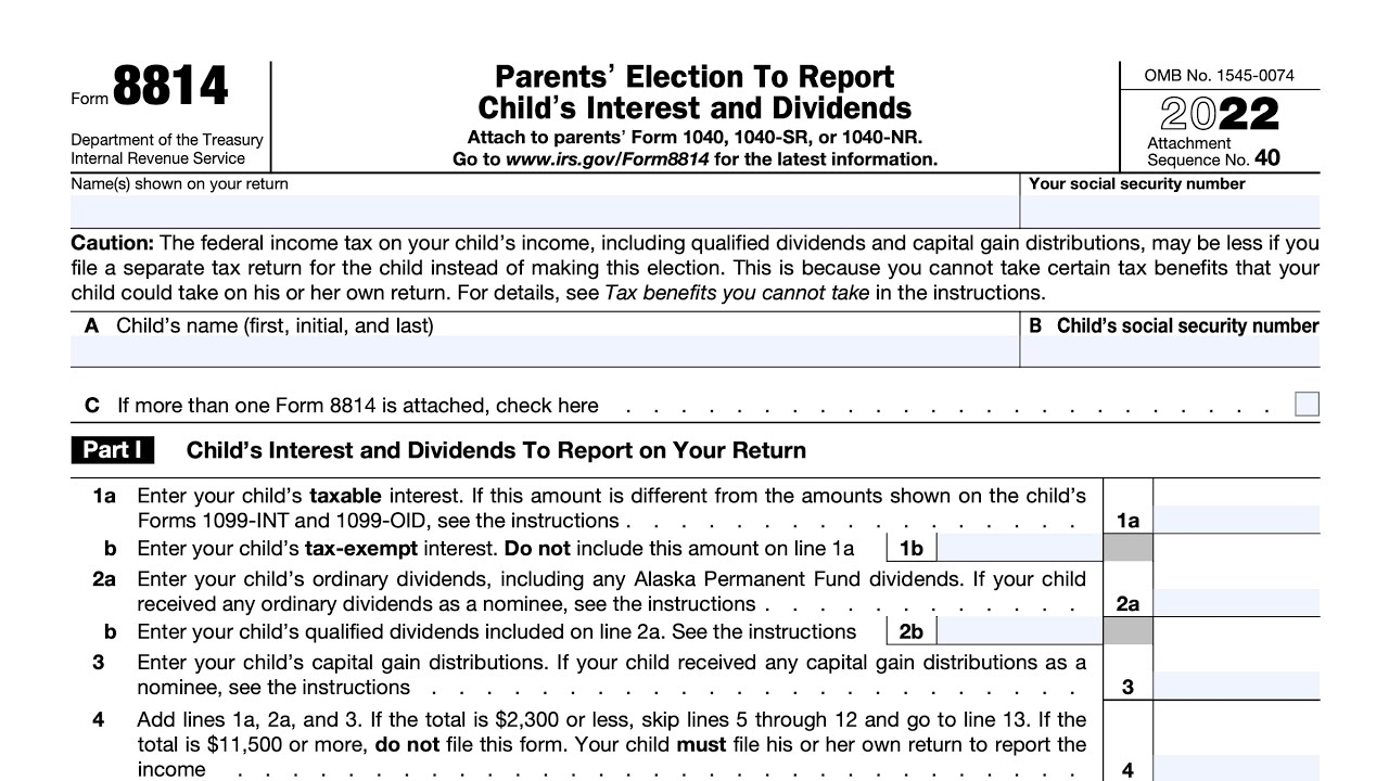 IRS Form 8814 Walkthrough Parents Election To Report Child s Interest And Dividends 