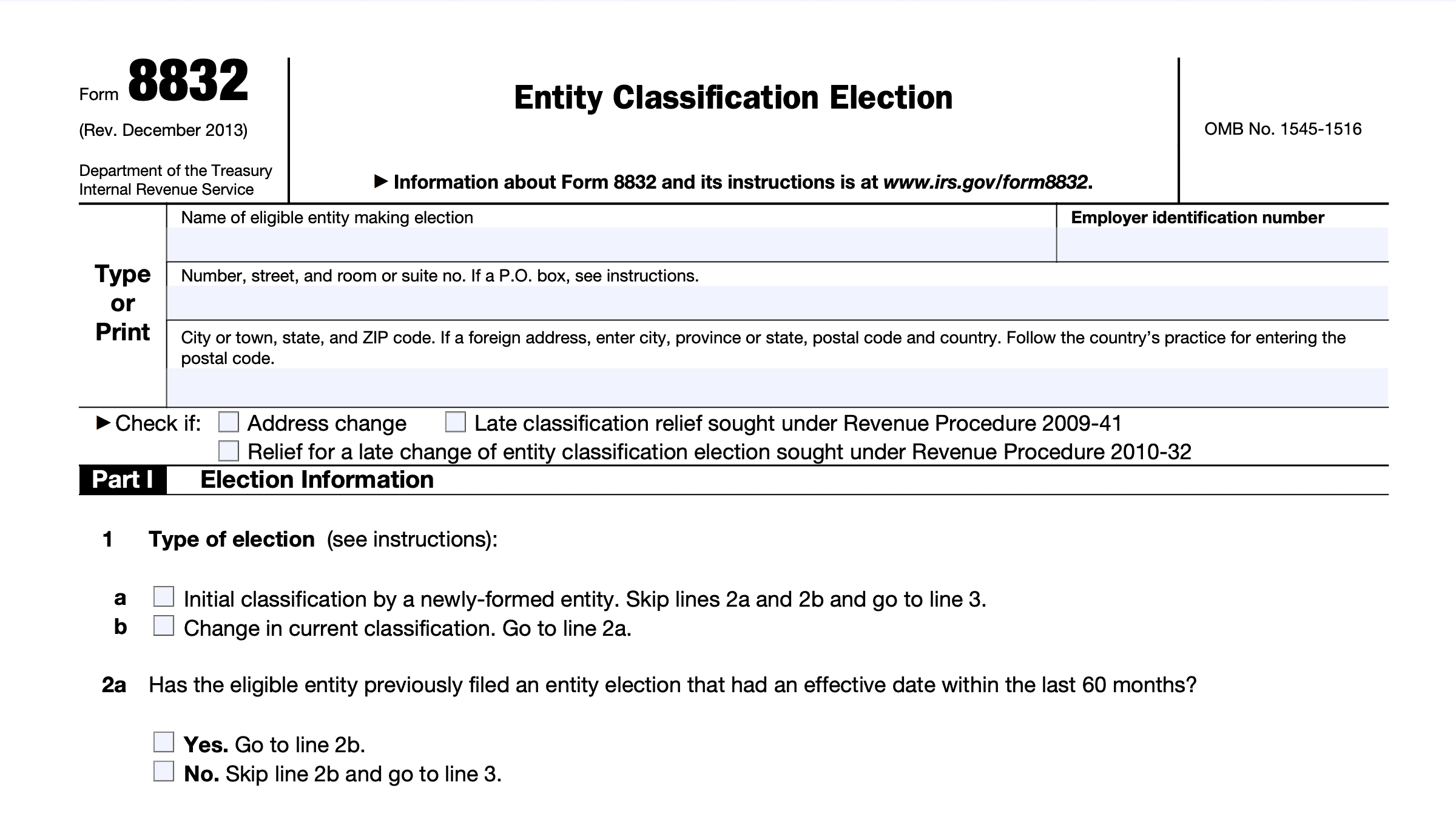 IRS Form 8832 Instructions Entity Classification Election