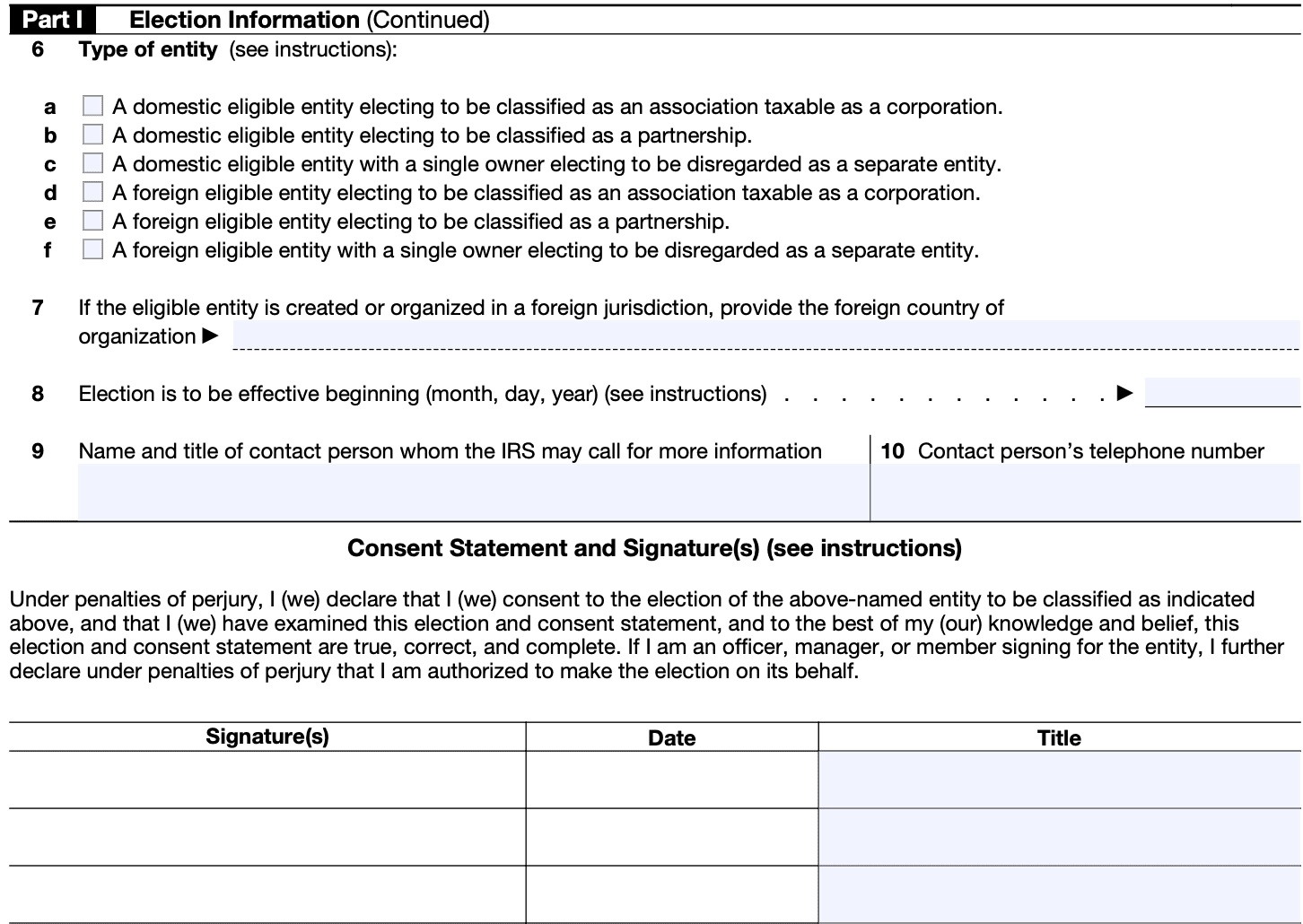 IRS Form 8832 Instructions Entity Classification Election