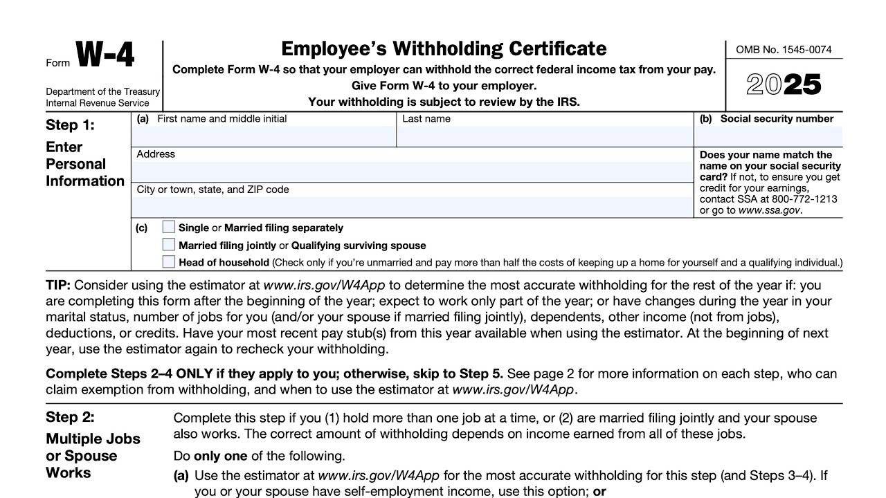 IRS Form W 4 Walkthrough Employee s Withholding Certificate 2025 