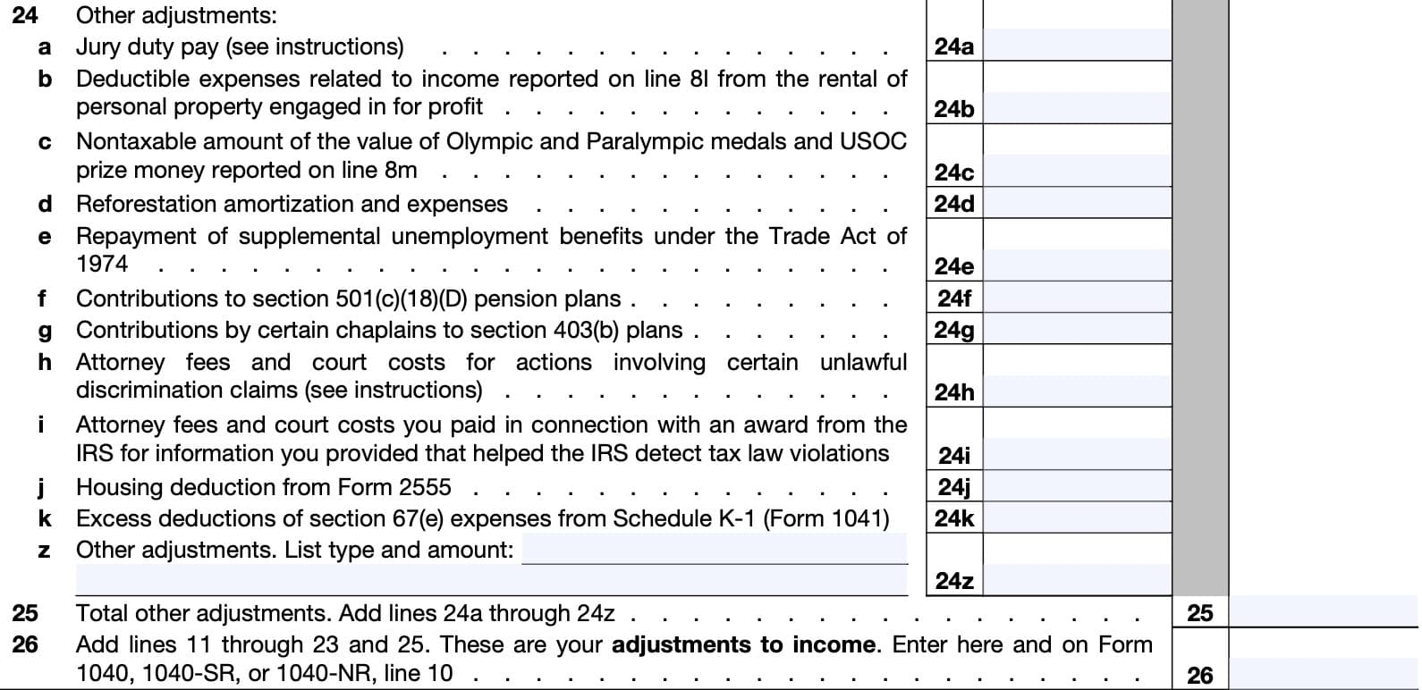 Form 1040 Schedule 1 2026 Filing Status