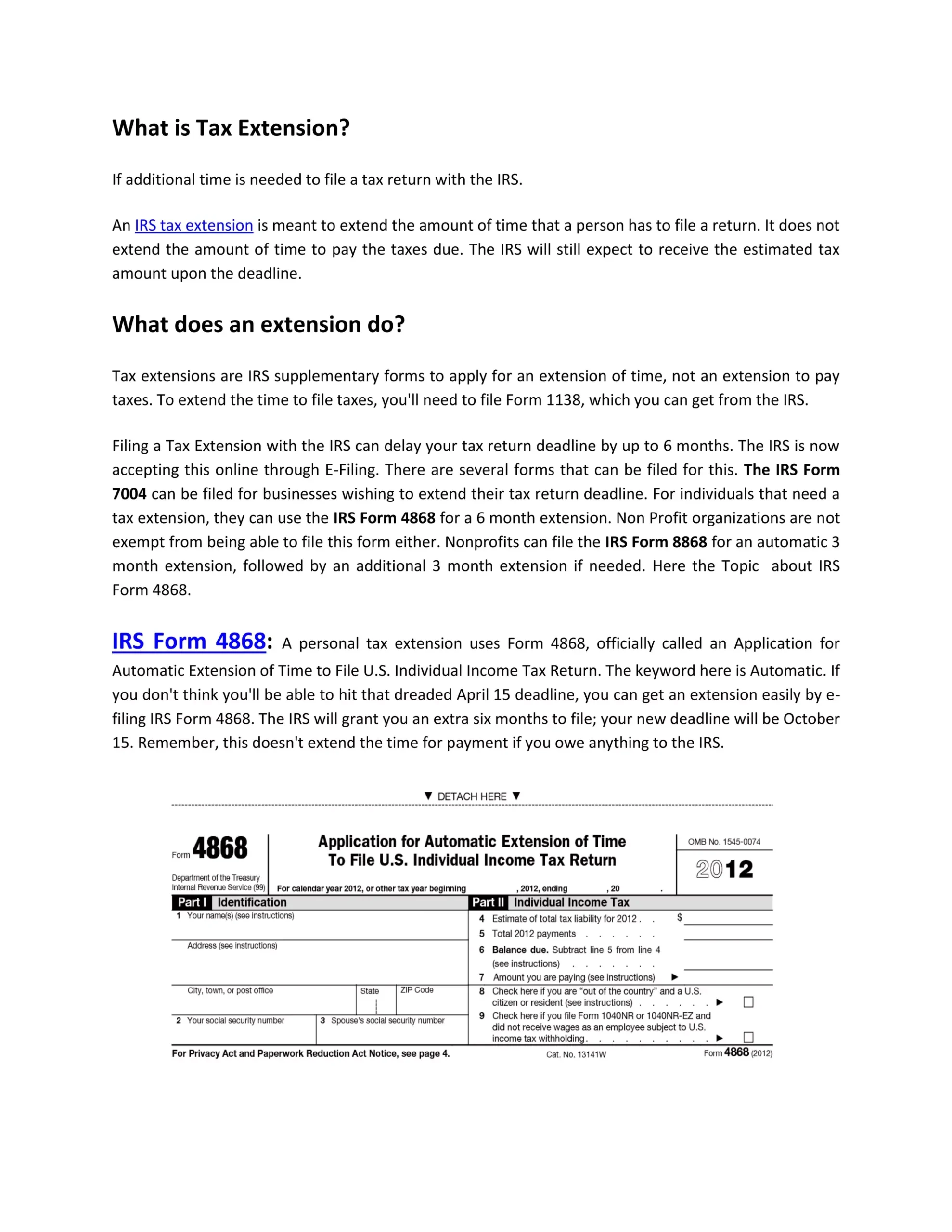 Irs Tax Extension Form 4868 PDF
