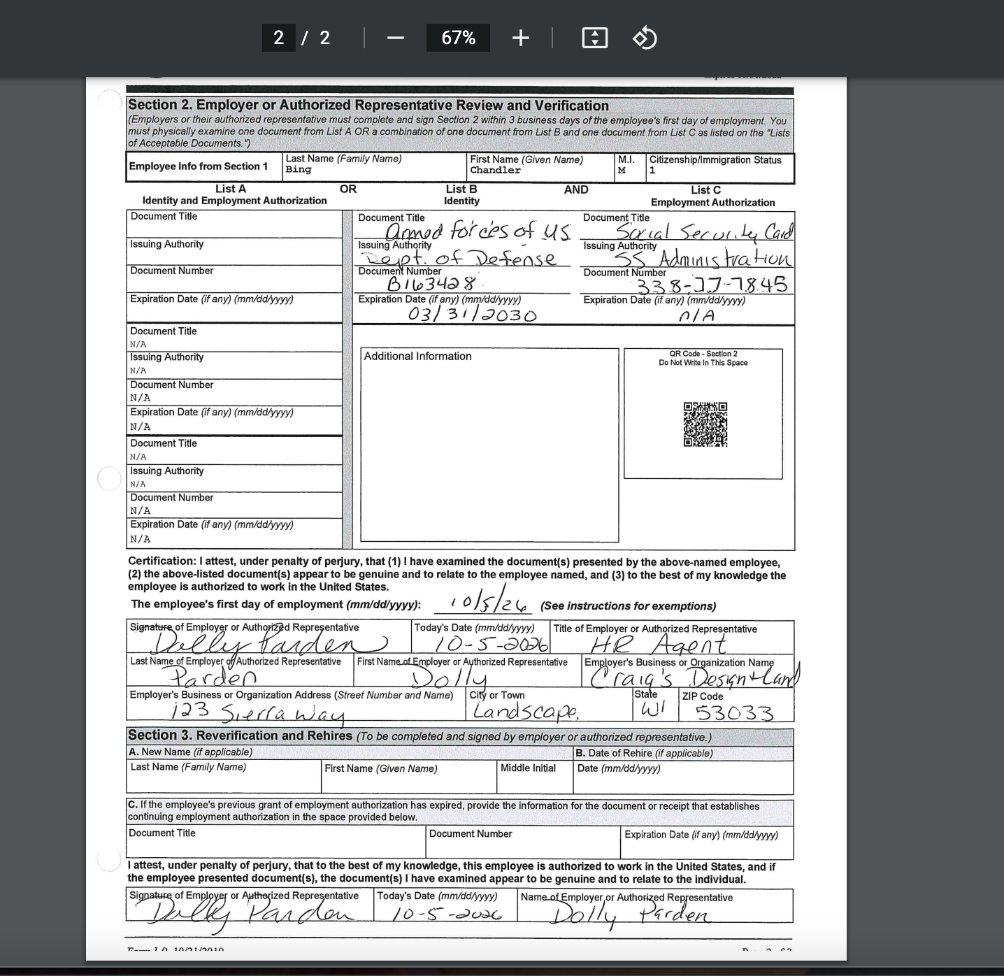 Is The I 9 Form Completed Correctly Yes Or No If Chegg