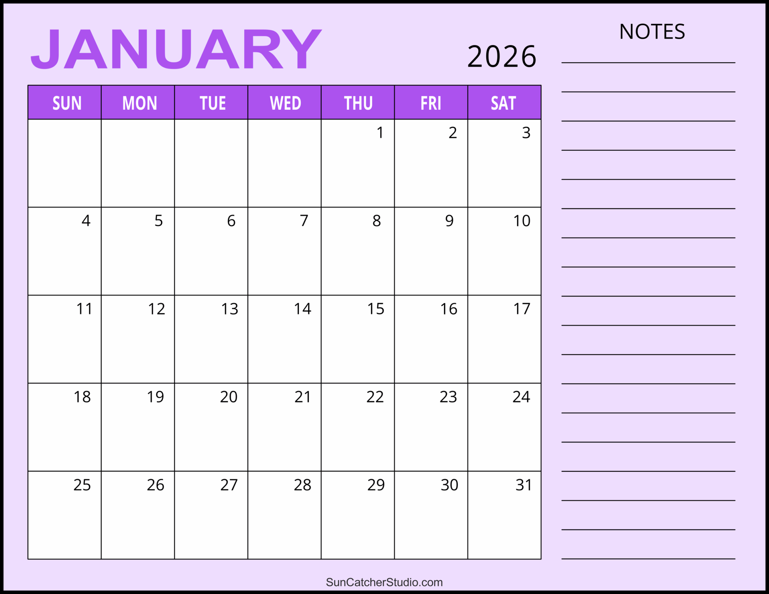 Printable 2026 Monthly Calendar With Holidays