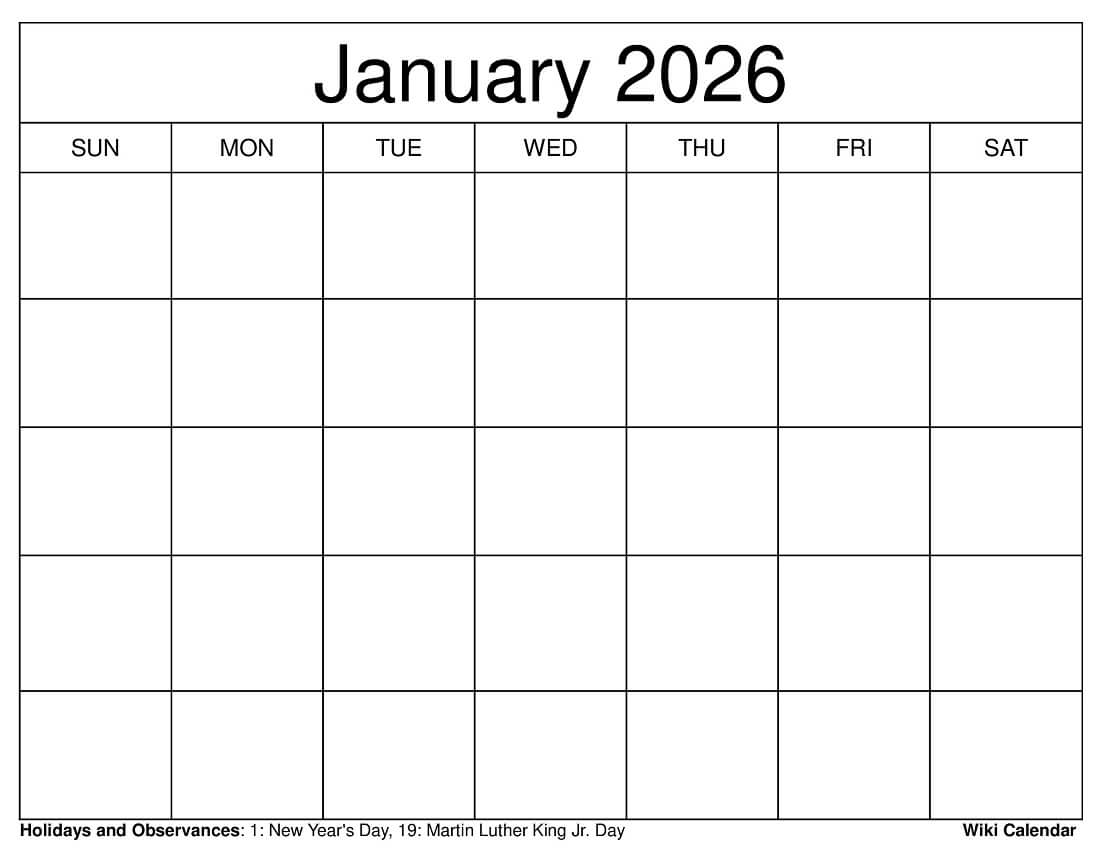 Blank Calendar Page Printable 2026