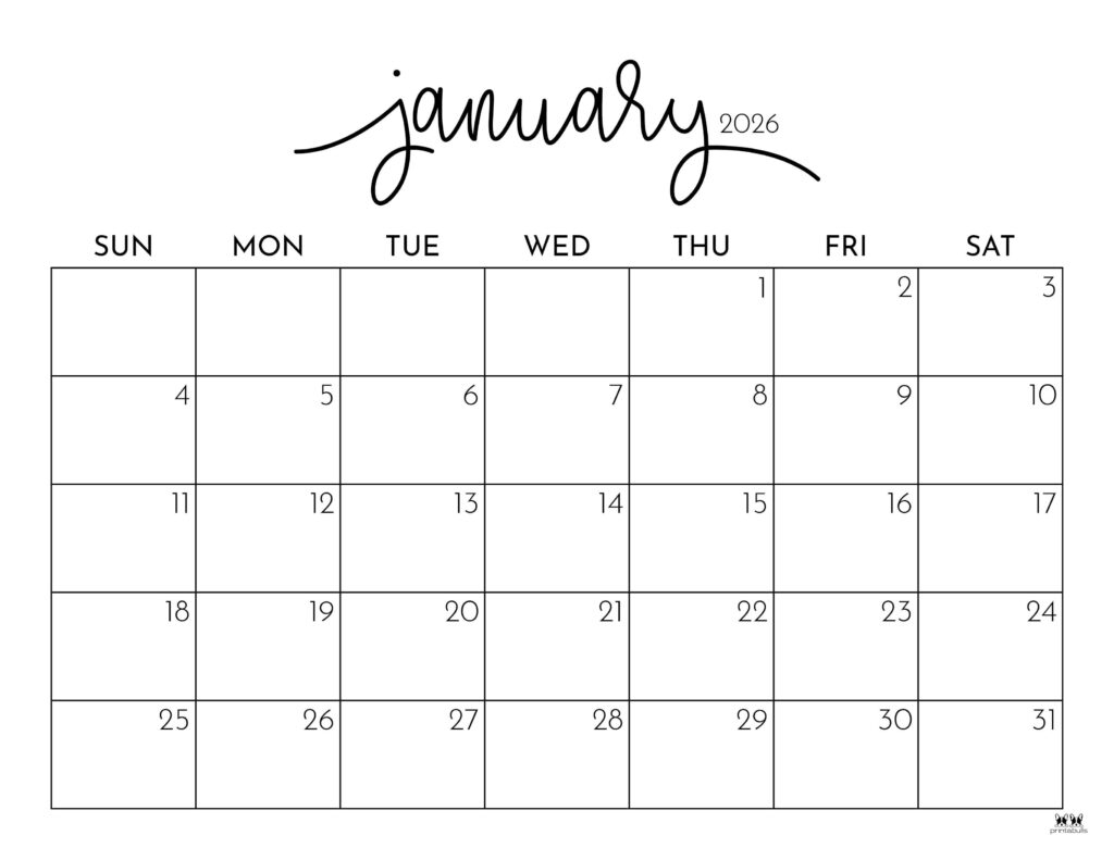 Printable Blank Calendar Jan 2026