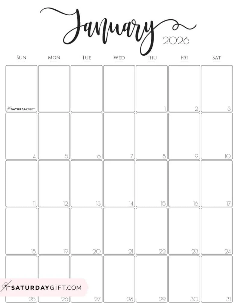 2026 Calendar Blank Printable Free