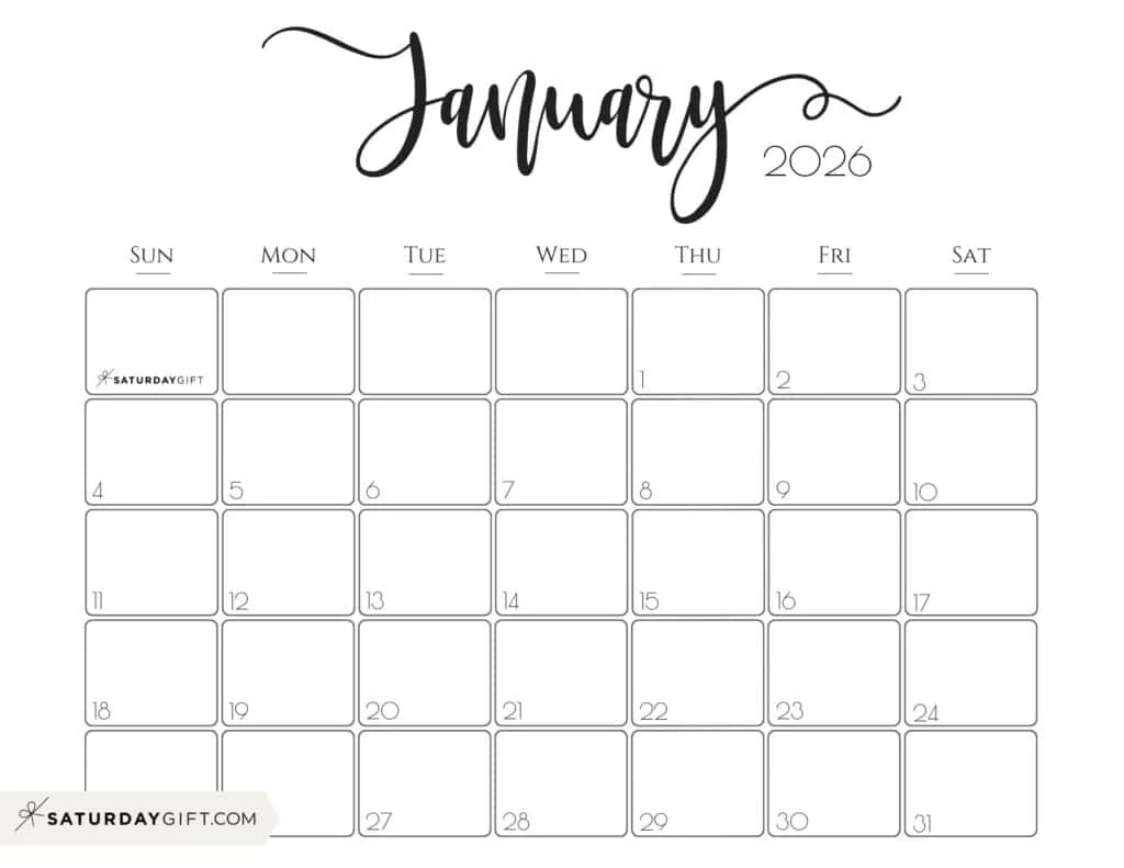 Blank Printable Calendar Jan 2026