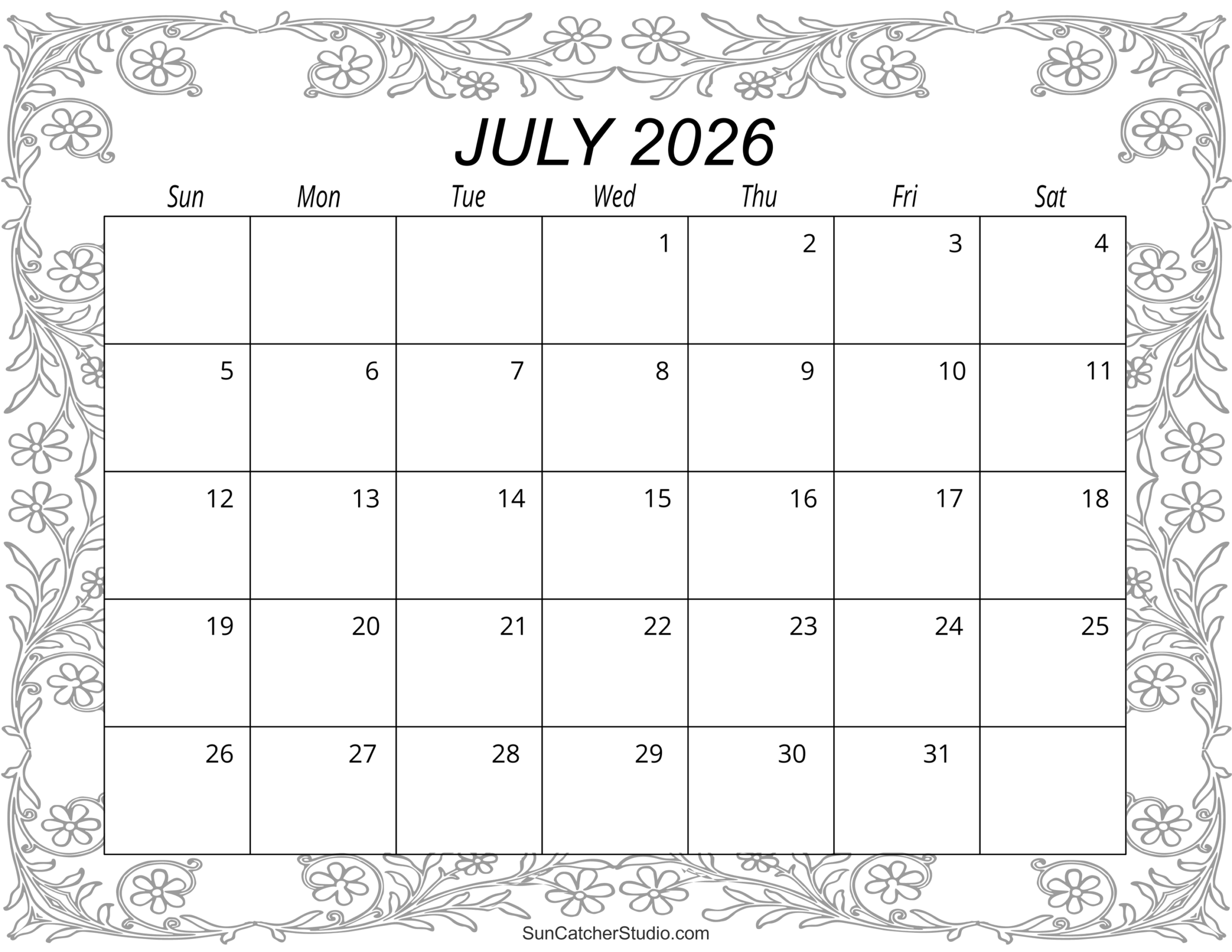 Printable Calendar July 2026