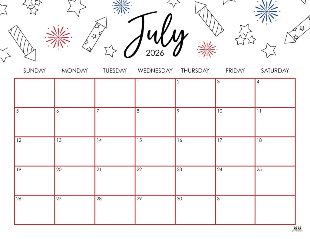 Blank July 2026 Calendar Free