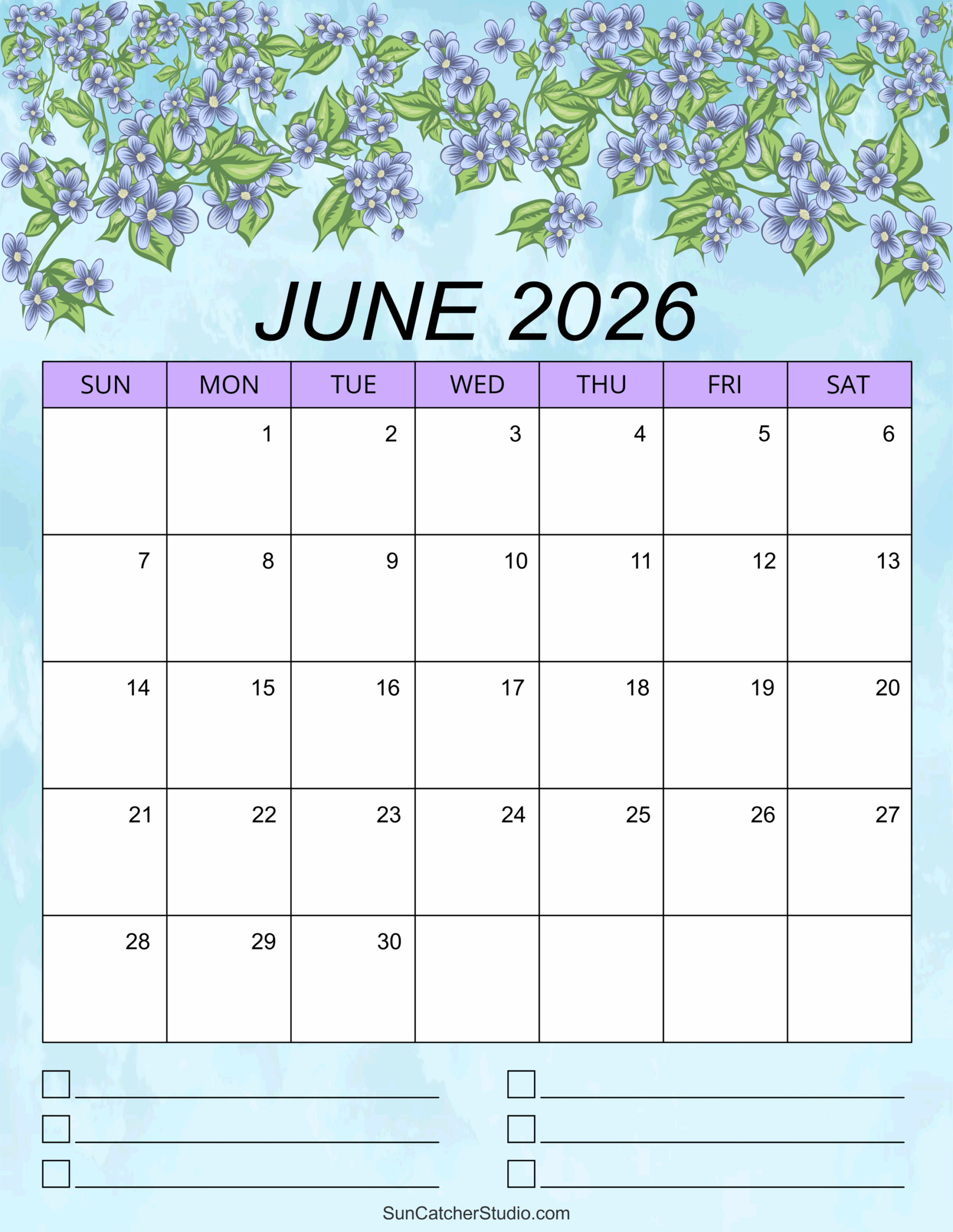 June Blank Calendar 2026