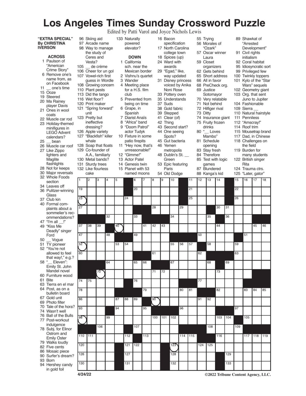 LA Times Sunday Crossword April 24 2022 Crosswords 