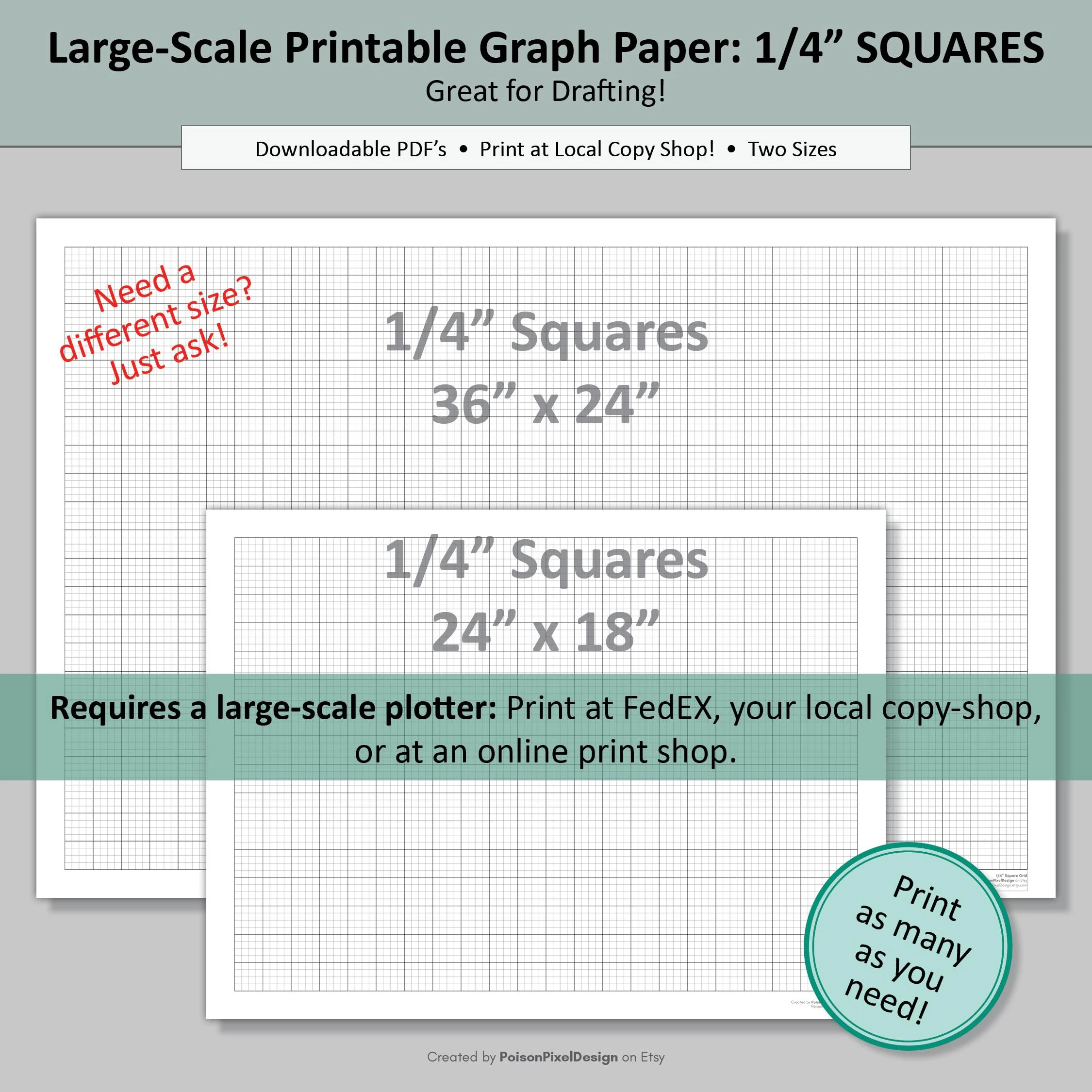 Large Scale SQUARE Graph Paper 1 4 Grid Two Sizes 36x24 