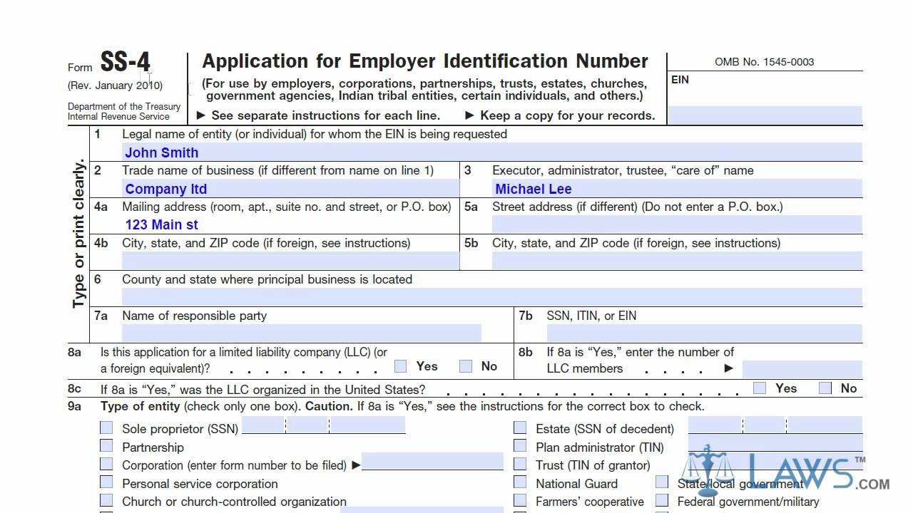 Irs Form Ein For Estate Account