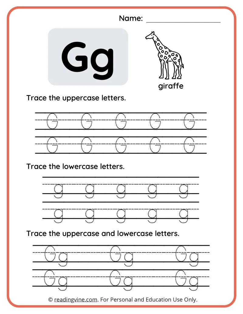Letter G Tracing Printable Worksheets