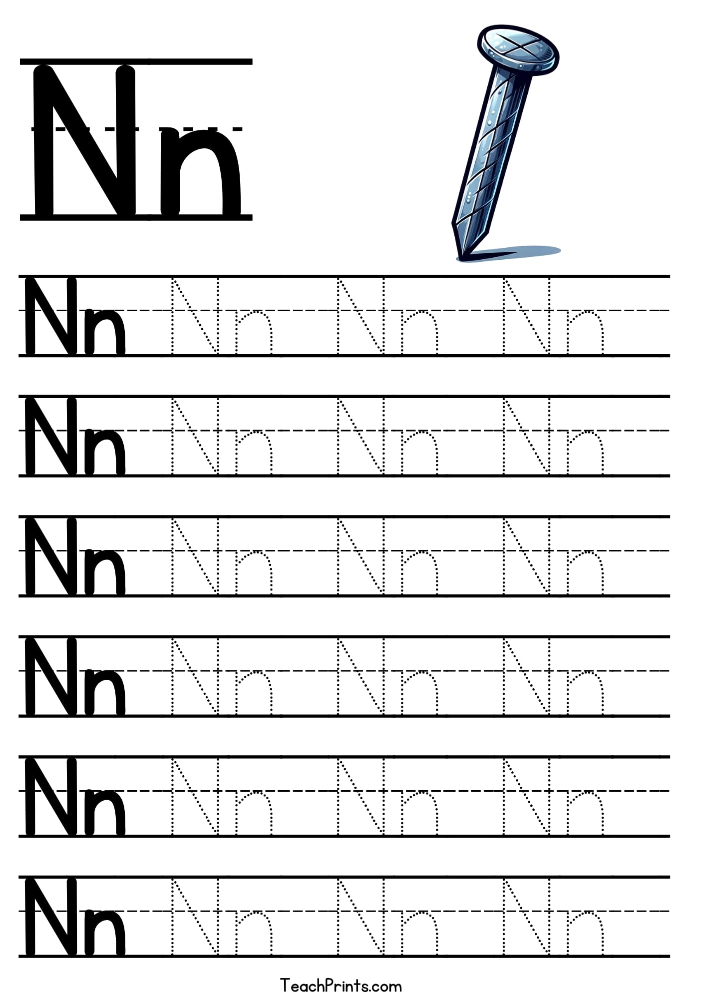 Trace Letter N Worksheets Preschool