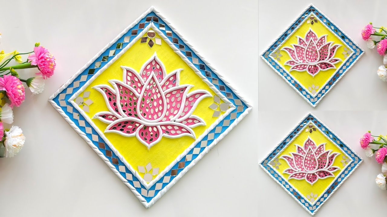 Lippan Art Work Lotus Wall Hanging With Mouldit Clay For First Time Mirror Work DIY Craft