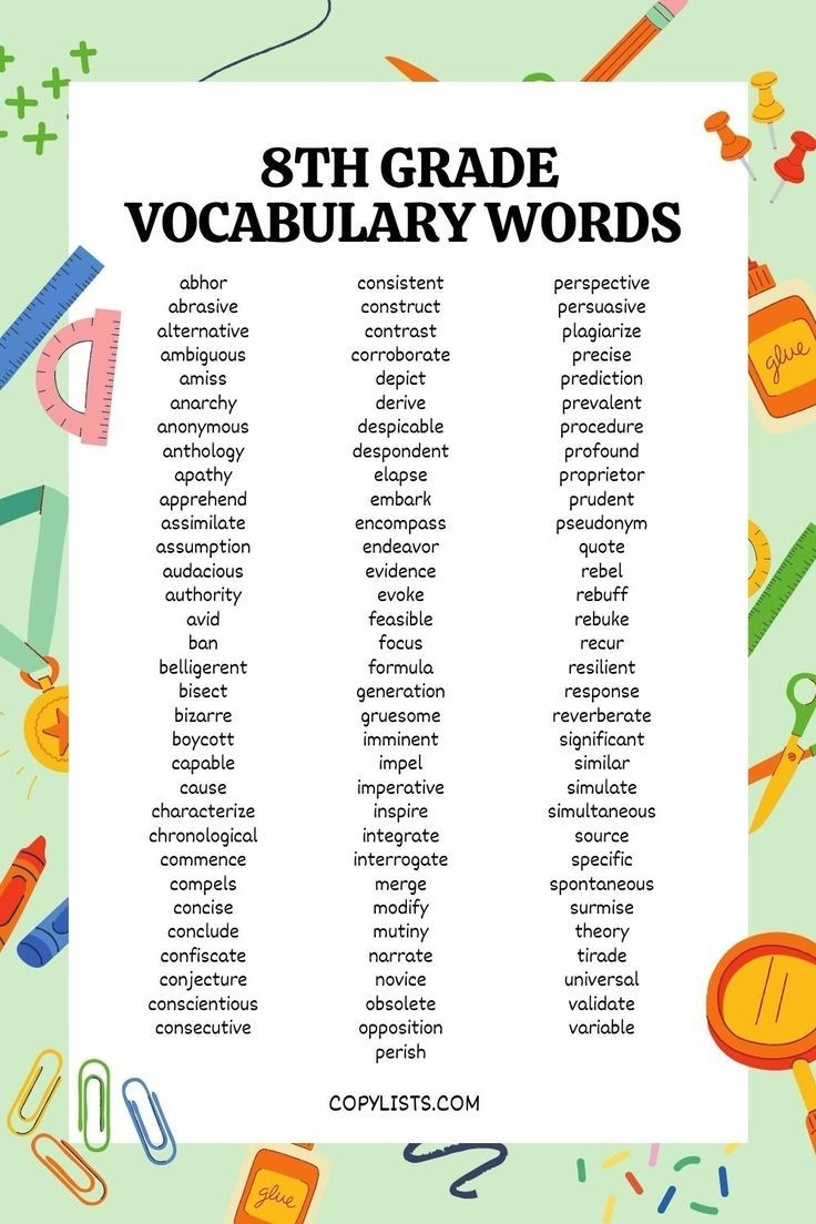 List Of 8th Grade Vocabulary Words Print Or Download