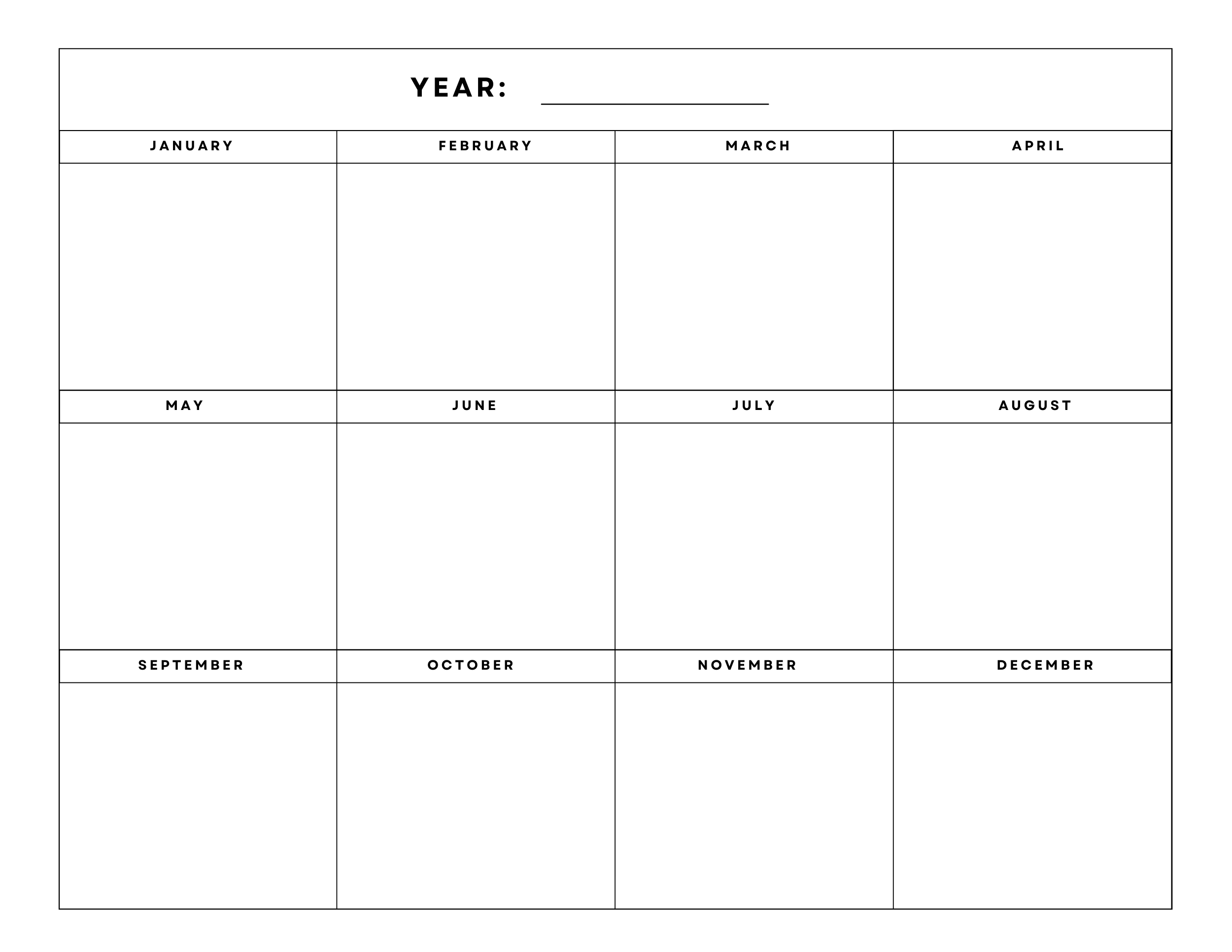 Blank Calendar Year Printable Free
