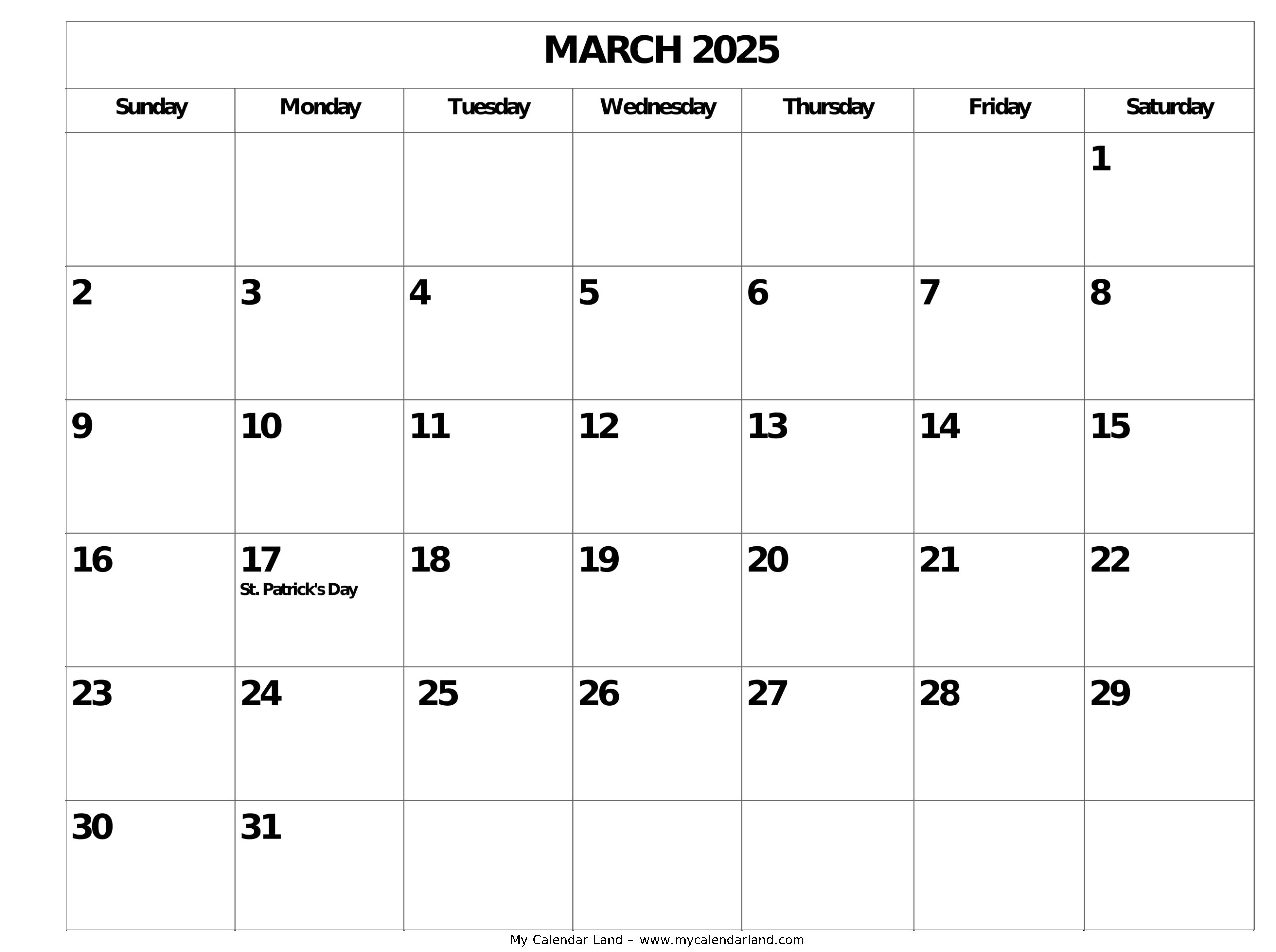March 2025 Calendar My Calendar Land