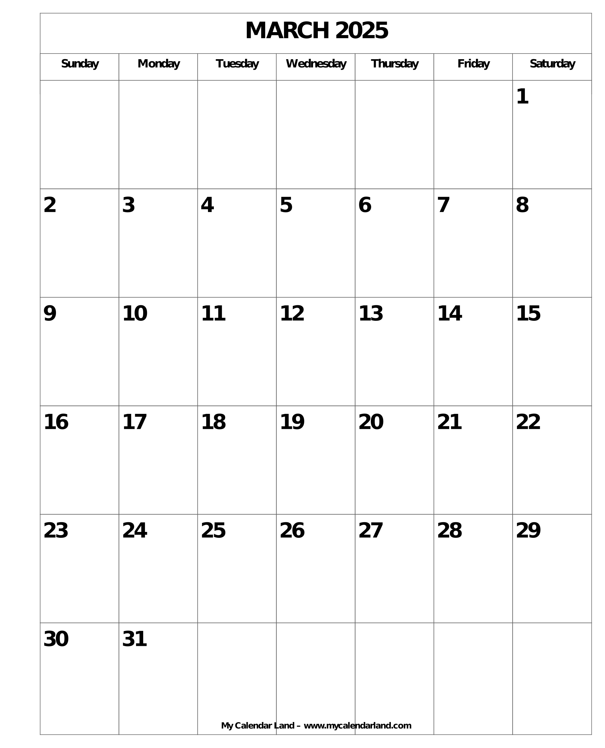 Blank Printable March Calendar