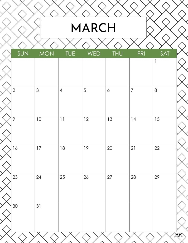 March Blank Calendar Printable