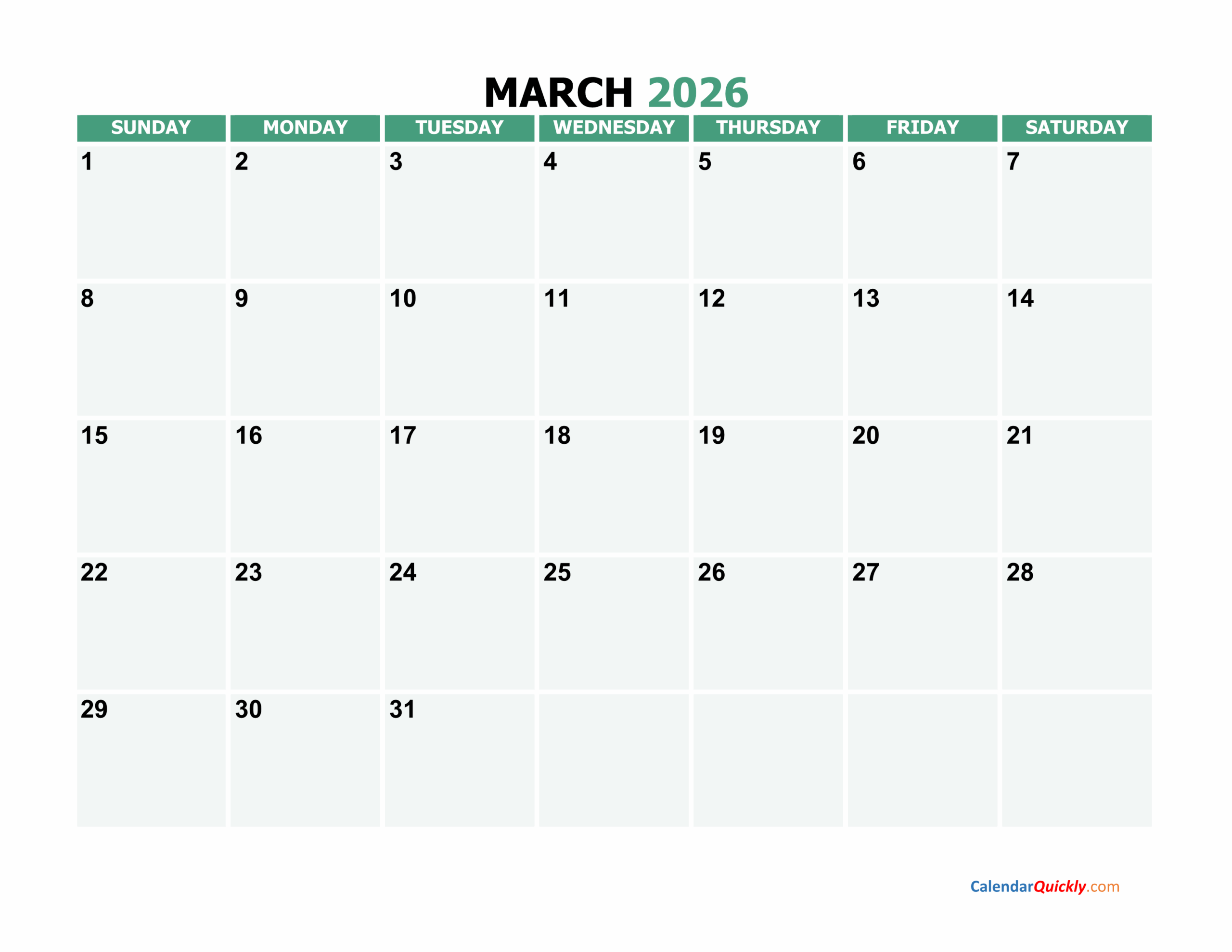Blank Calendar For March 2026