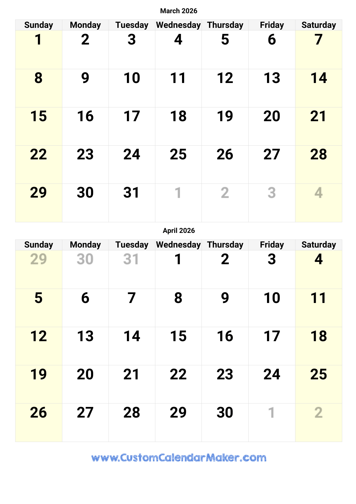 Show Me A Calendar For 2026