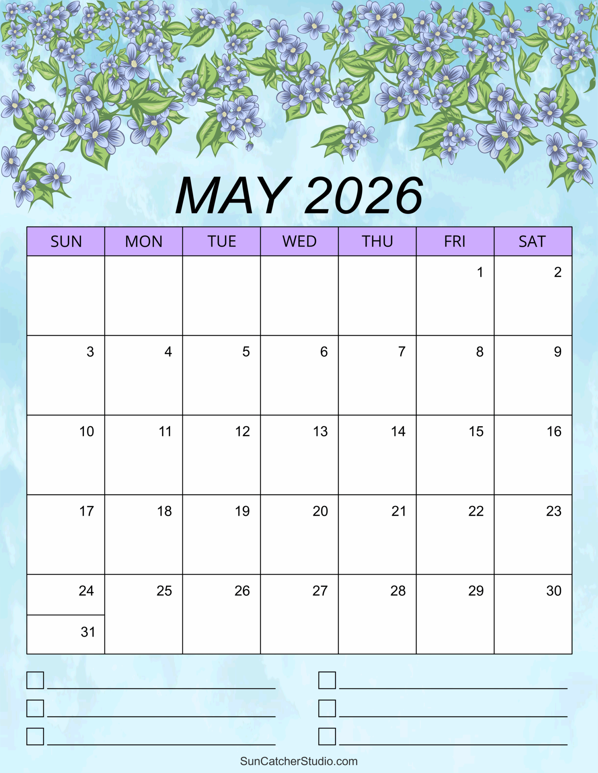 Blank Printable Calendar May 2026