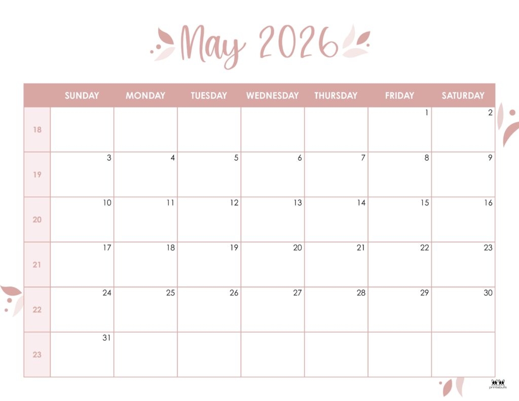 May Blank Calendar 2026 Printable