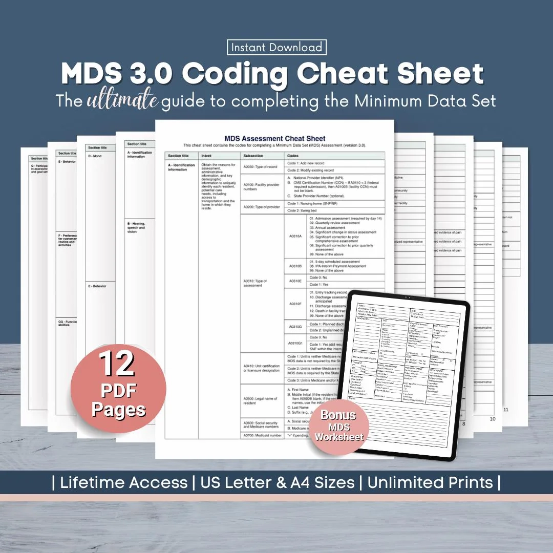 Mds Sheet For Skilled Nursing Etsy