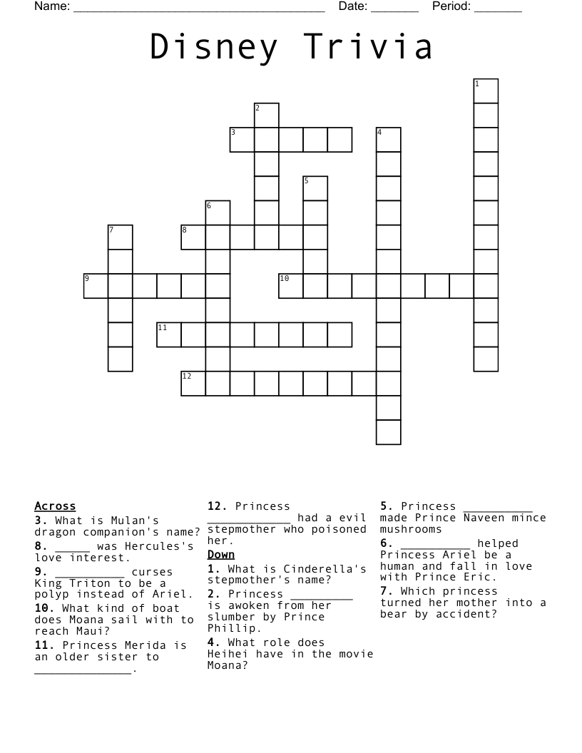 Moana Crossword Puzzles Printable