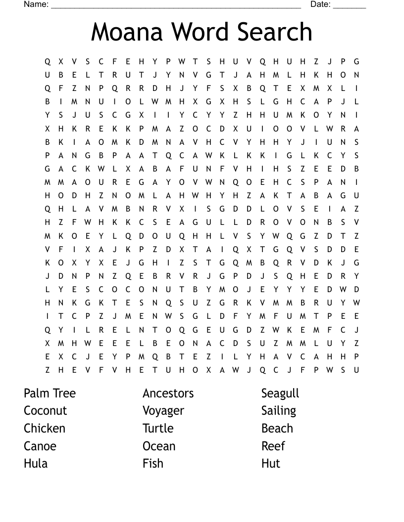 Moana Word Search WordMint